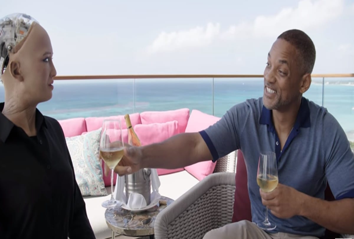 hollywood actor Will Smith try to kissed Robot Sofia