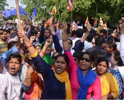Protest on SC ST act verdict by court