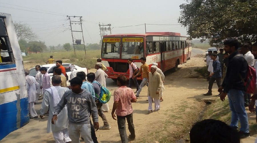 up: Demolition on the bus in Baghpat, beating the driver