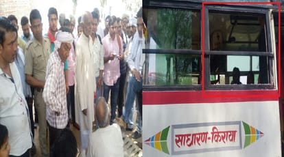 up: Demolition on the bus in Baghpat, beating the driver