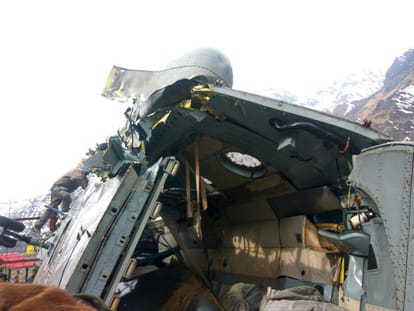 Air Force officers investigate mi 17 helicopter crash in kedarnath