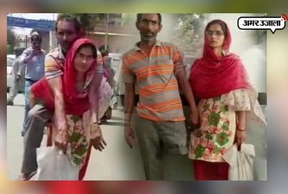 Woman carries handicapped husband on her back to get disability certificate in Mathura 