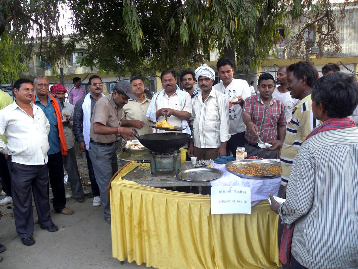 Contract employees sell tea, pakodas