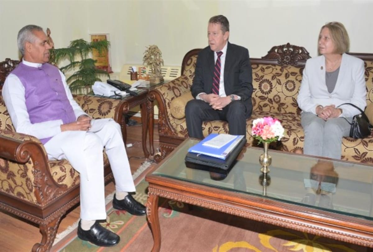 russian ambassador in India nikolay r.kudasheva calls on governor acharya devvrat