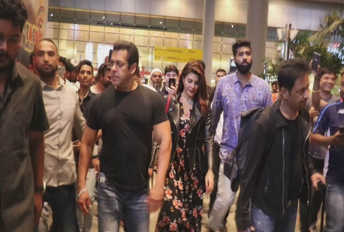 Salman Khan and jacqueline fernandez at Mumbai Airport after wrapping Race 3 shooting 