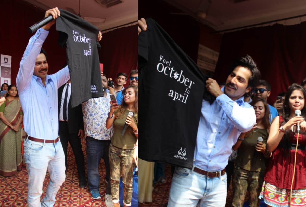 varun dhawan reached delhi college for his october film promotion