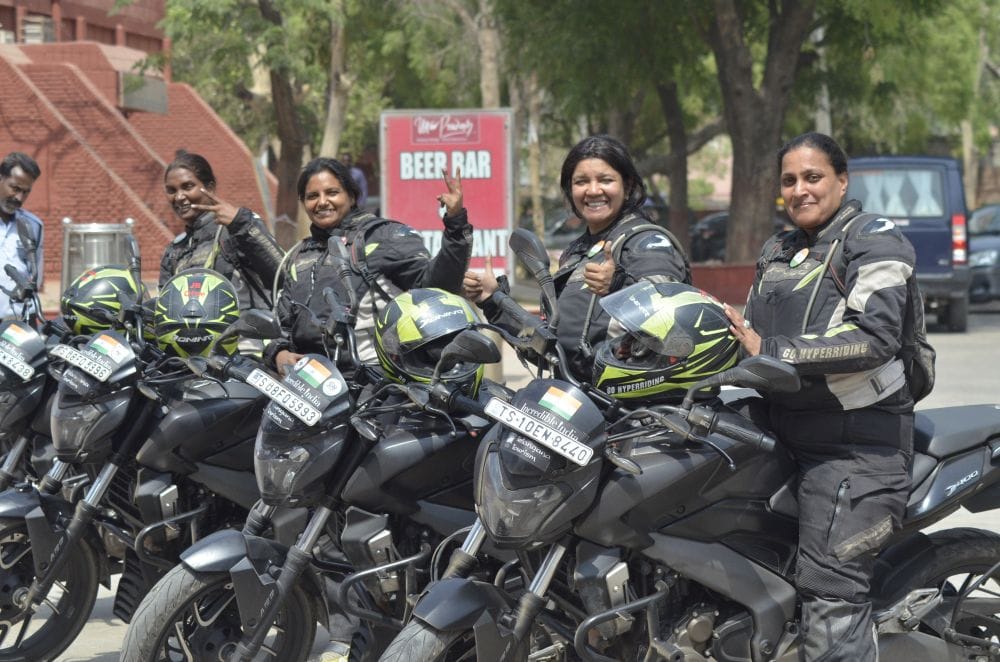 agra women bikers team looked at Taj Mahal