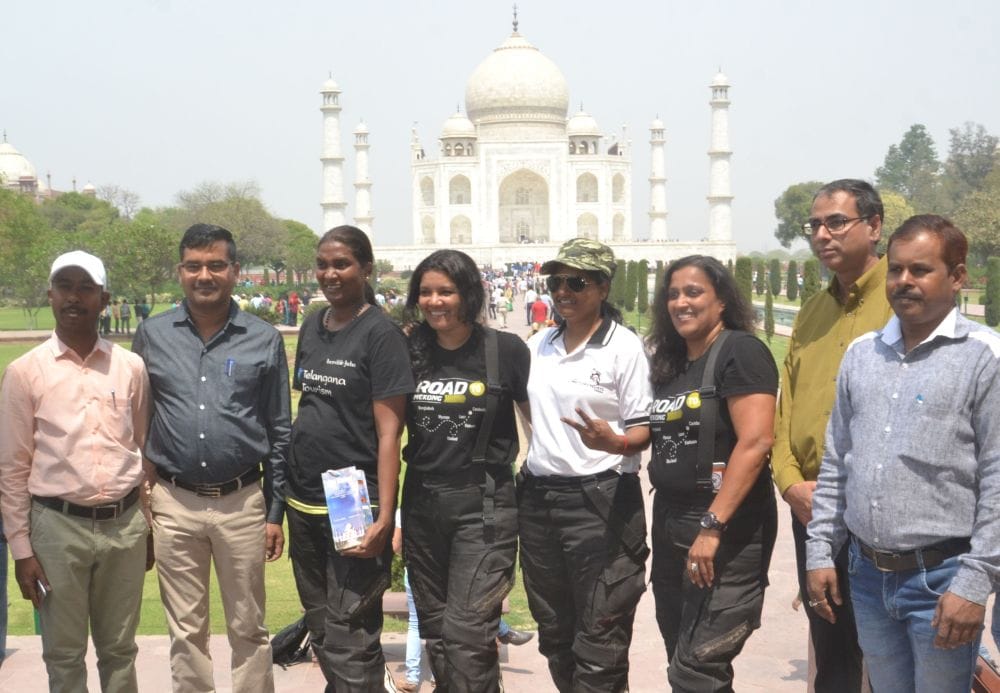 agra women bikers team looked at Taj Mahal
