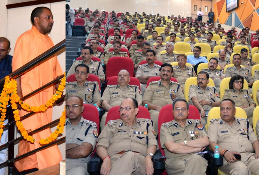 yogi adityanath addresses police officers in lucknow.