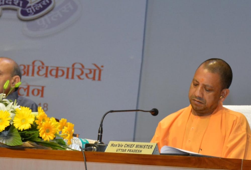 yogi adityanath addresses police officers in lucknow.