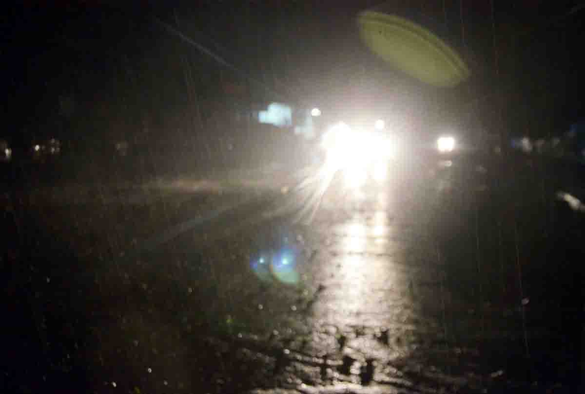 react of weather with heavy rain and storm 