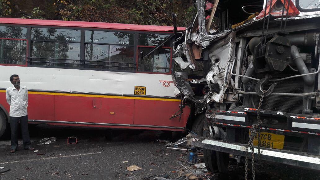 truck hit up roadways bus many people injured