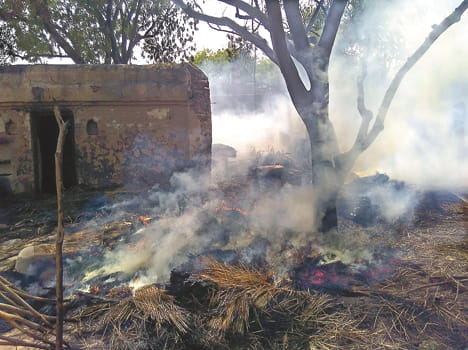 Fire in four houses, household burning and ashes