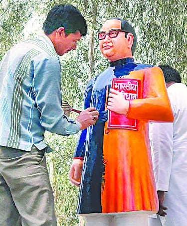 Ambedkar statue turn blue from orange