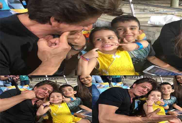 Shahrukh khan and dhoni daughter ziva photos goes viral with andre russell sixer shot from stadium