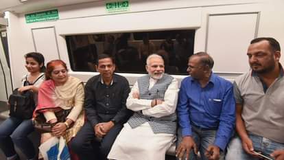 PM MODI TAKES METRO TO REACH ALIPUR FOR INAUGRATING AMBEDKAR MEMORIAL