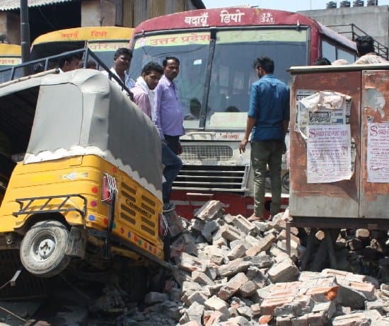 Roadways bus ramped into wall, one injured