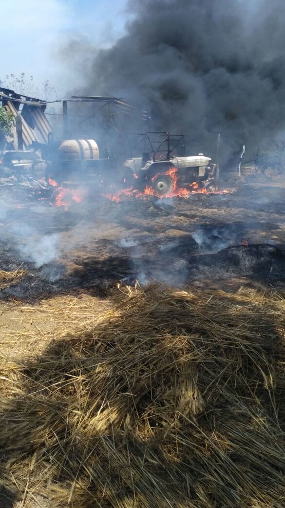 caught fire during thressing 