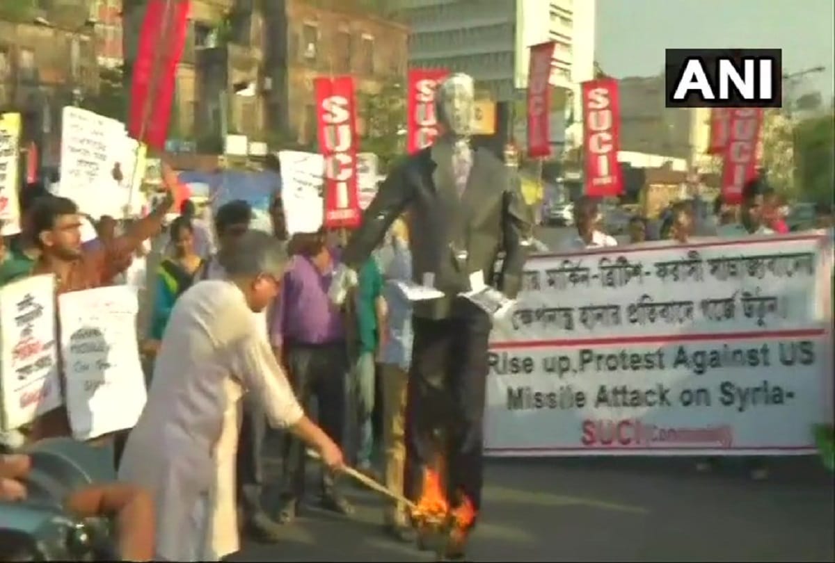 Kolkata: protest against US President Donald Trump over missile attack on Syria