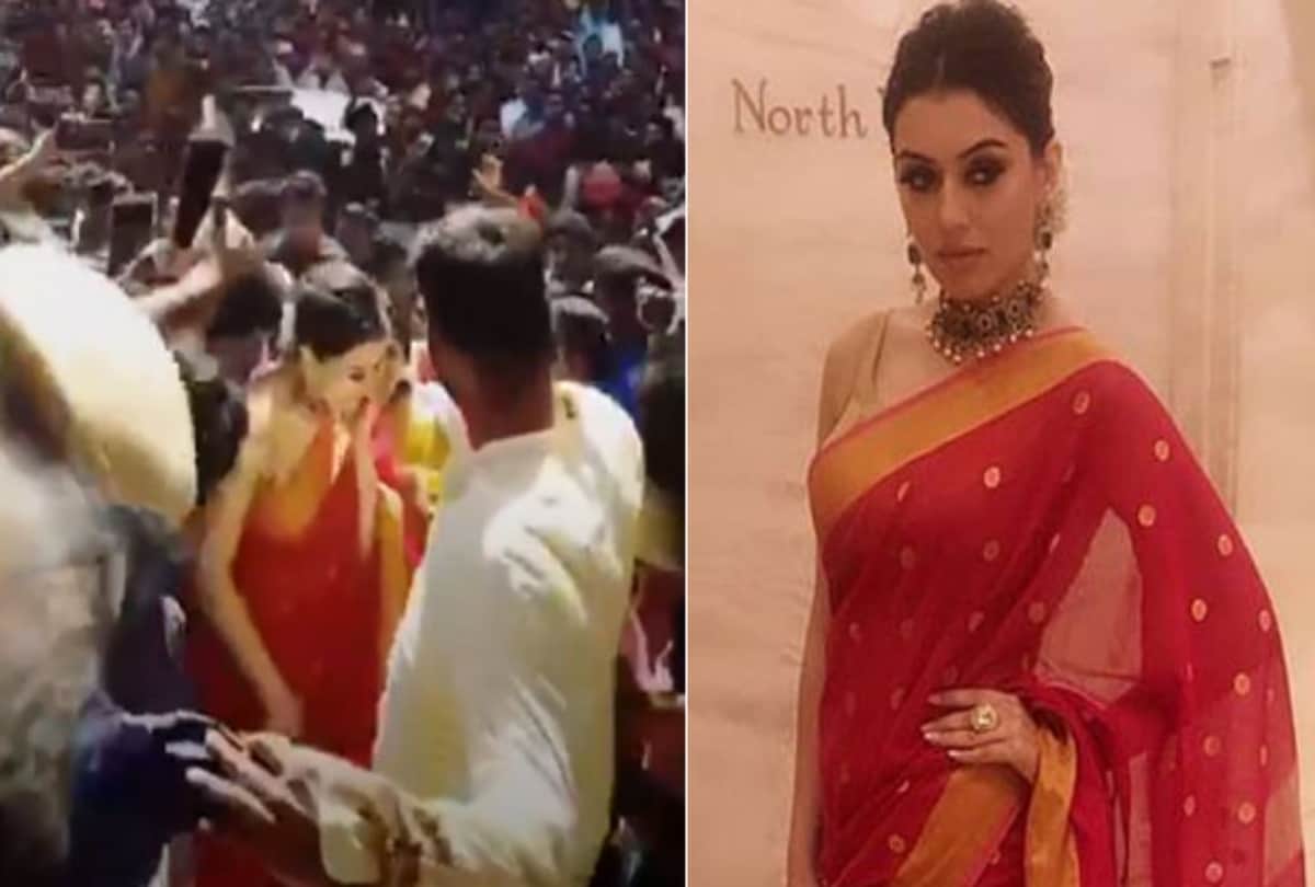 hansinka motwani arrives a mall and fans become uncontroll