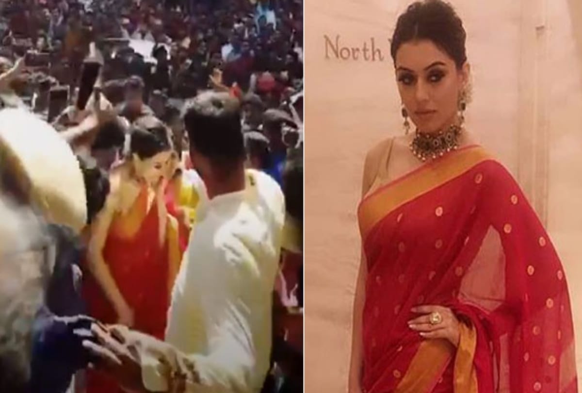 hansinka motwani arrives a mall and fans become uncontroll