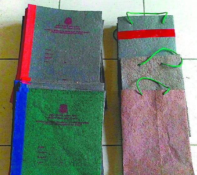 Envelope made of pine leaves, carry bags