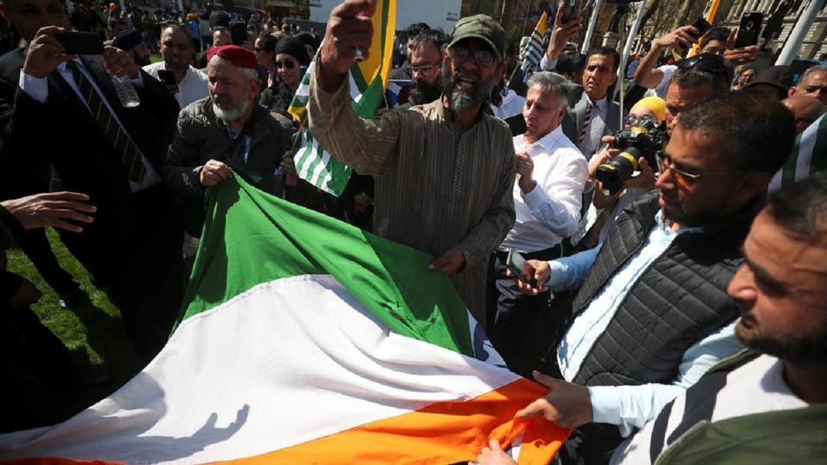 Indian flag in Parliament Square was pulled down torn and stamped in UK