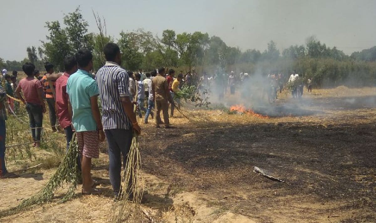 डंठल जलाने वालों की लापरवाही से जल गया गोदाम