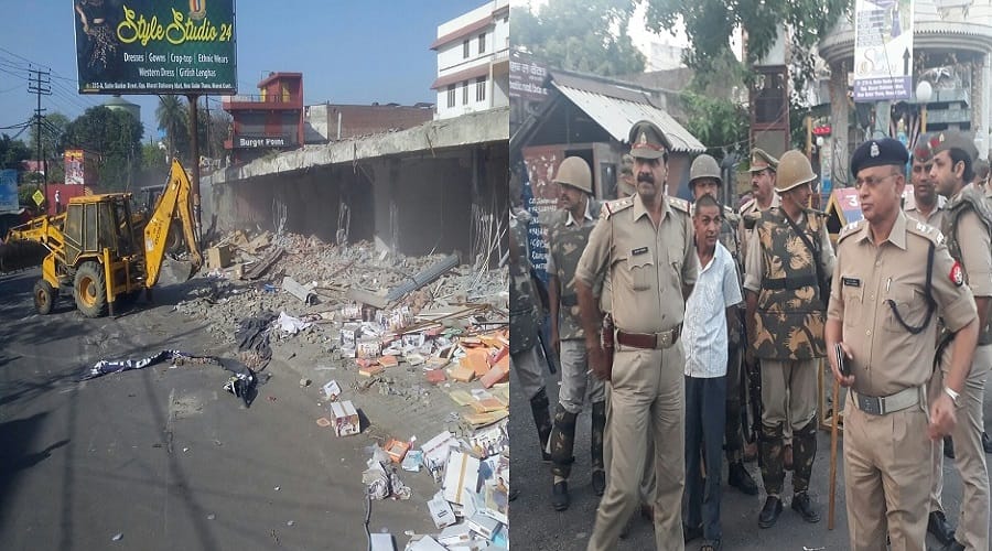 Bungalow number 210 shops demolished at meerut, Police force posted on the spot