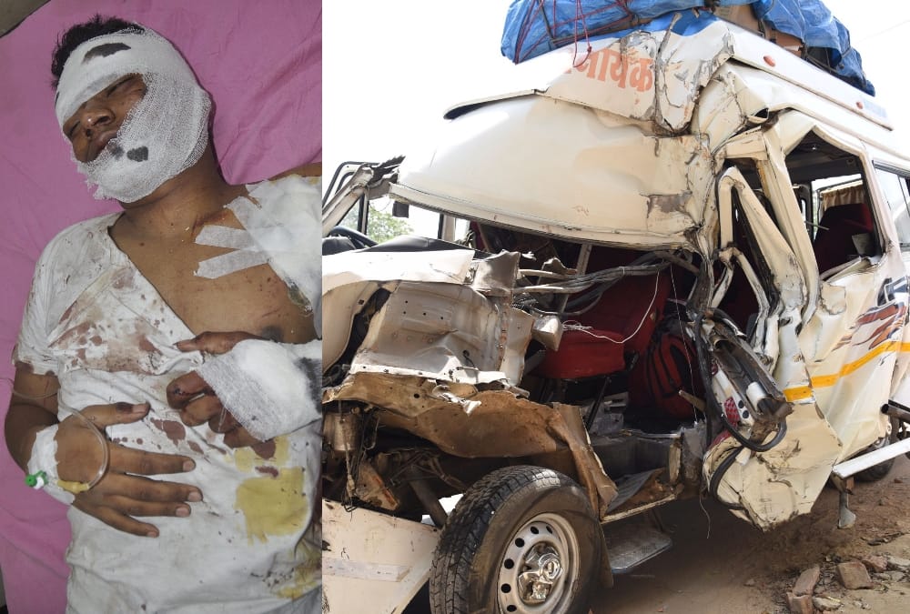 many injured in an accident on shaheed path in lucknow.