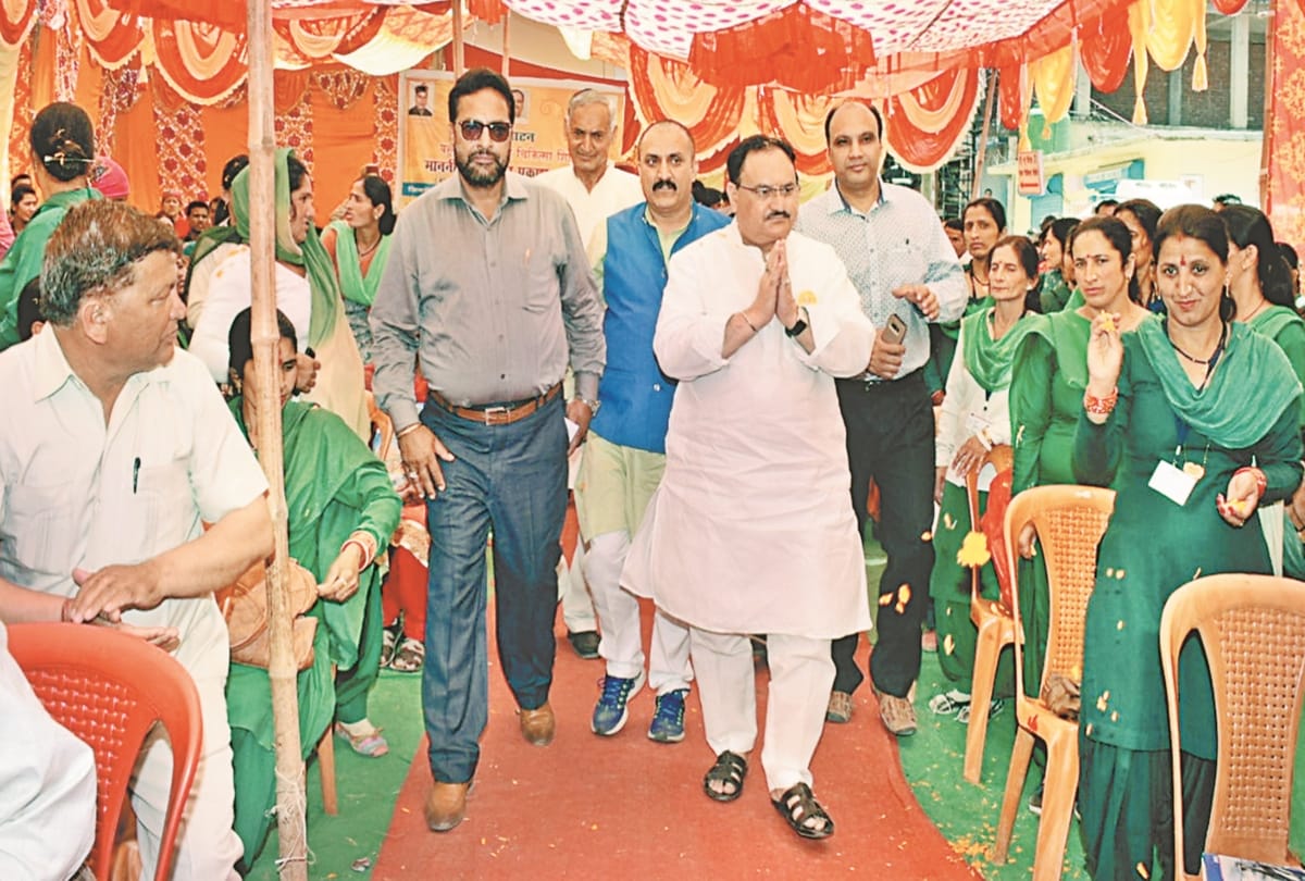 union health minister jp nadda press conference at shilai