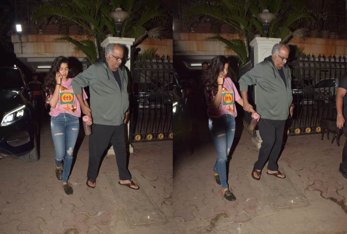 Boney Kapoor and Janhvi Kapoor spotted at Arjun Kapoors house