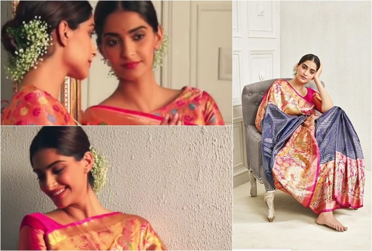 sonam kapoor looks beautiful in kanjeevaram silk saree photos viral