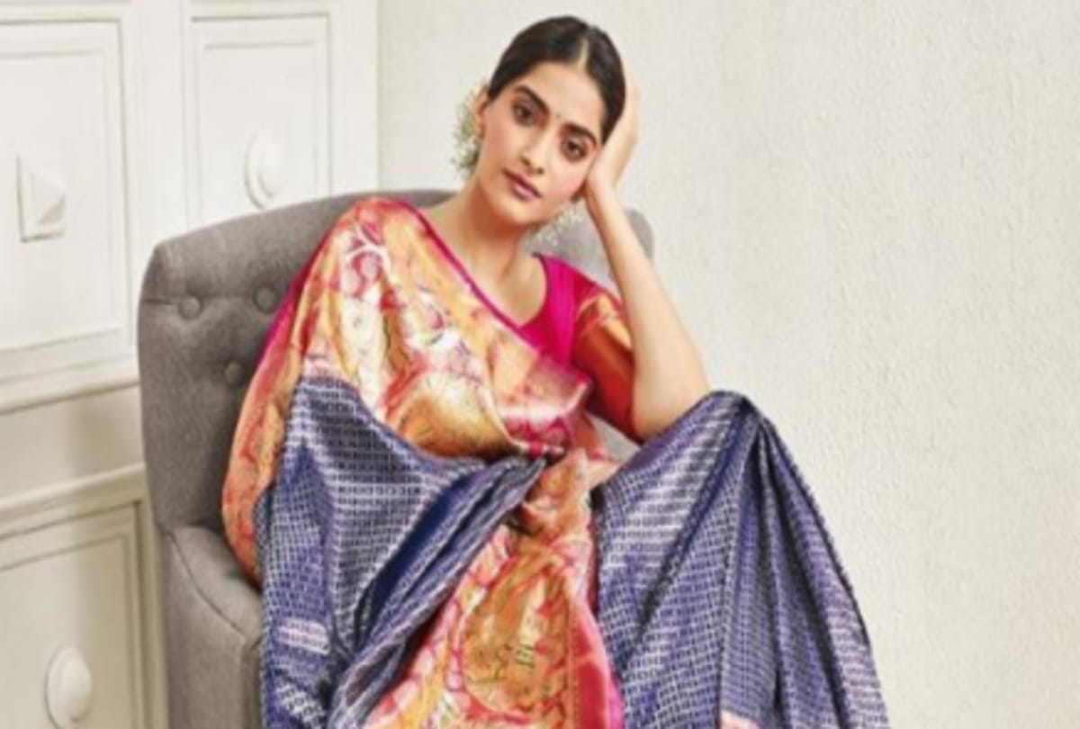 sonam kapoor looks beautiful in kanjeevaram silk saree photos viral