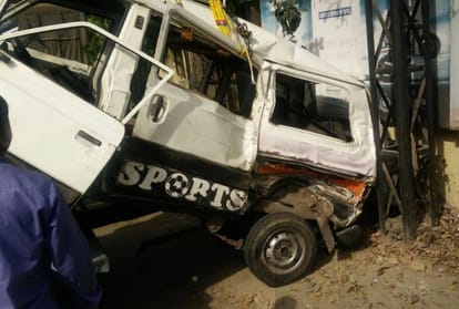 Collision between a school van milk tanker took place this morning 18 injured four children critical
