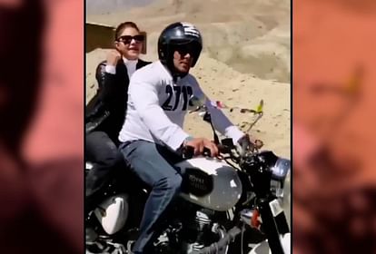 viral video of salman khan and Jacqueline fernandezs bike ride during shoot of race 3 in Kashmir