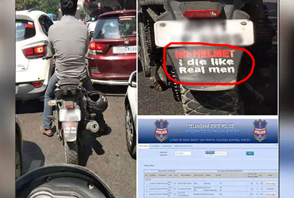 hyderabad youth bike shows a message about not use helmet, police taught him a proper lesson