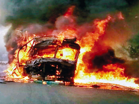 Ghee loaded truck fire, burnt alive driver