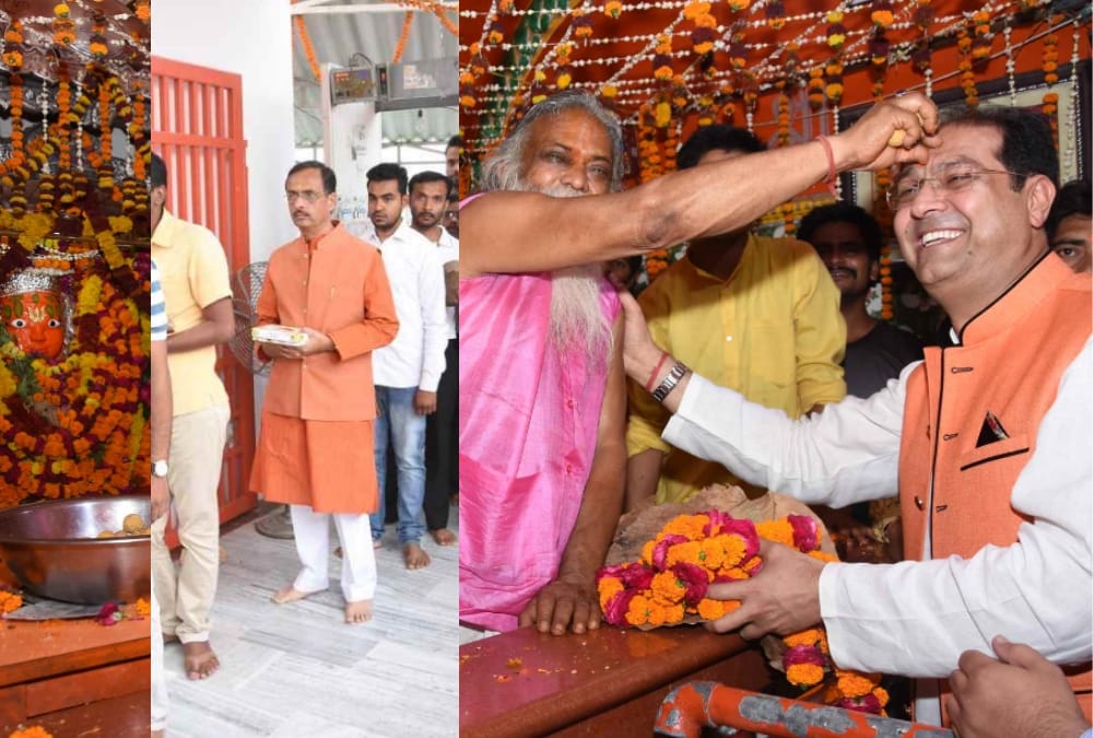  deputy chief minister dinesh sharma visits hanuman temple in lucknow.