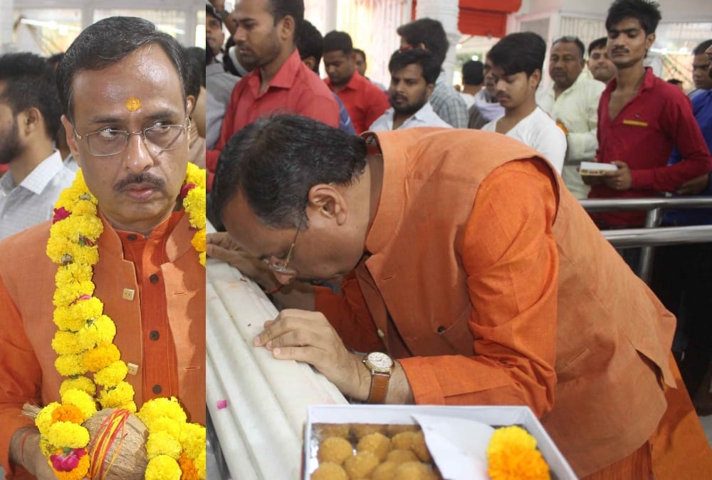  deputy chief minister dinesh sharma visits hanuman temple in lucknow.