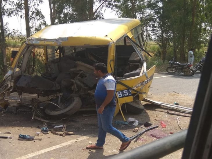 charkhi dadri school bus accident on highway, three childrens died