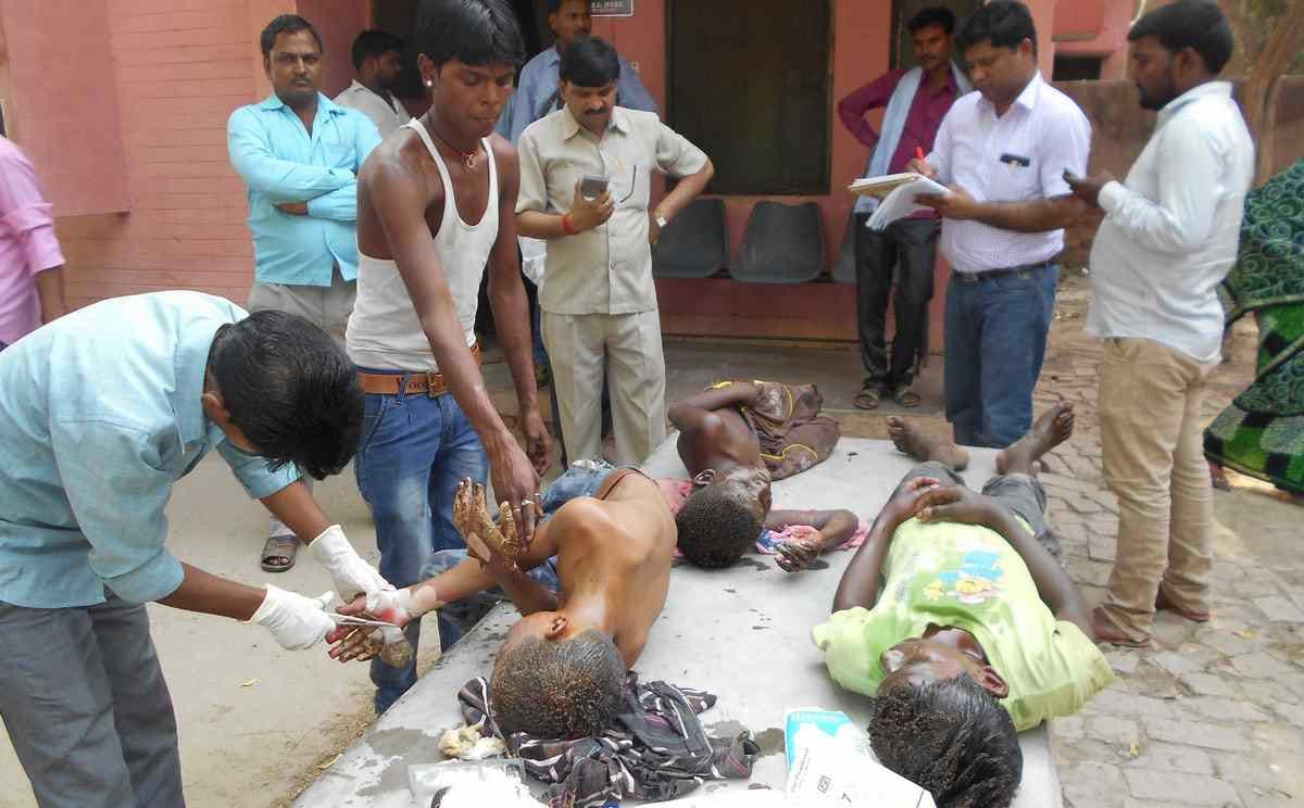 Three children scorching firecrackers powder in jaunpur