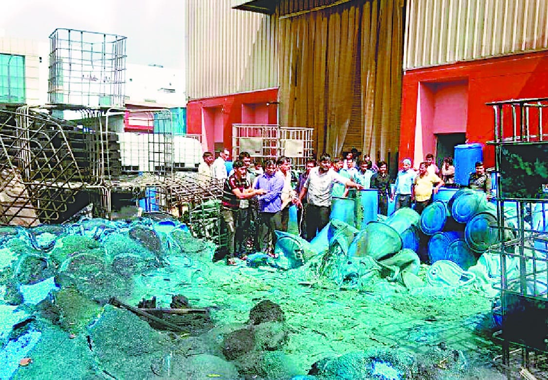 Fire in plastic factory drums