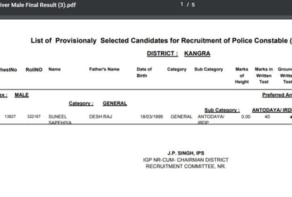 police recruitment result of district kangra declared