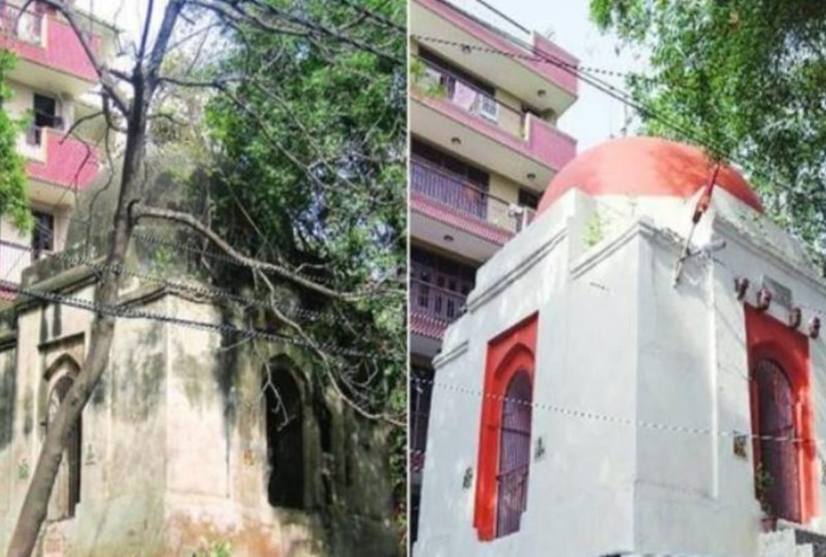 delhi: tomb was converted in temple and was colored in saffron color 