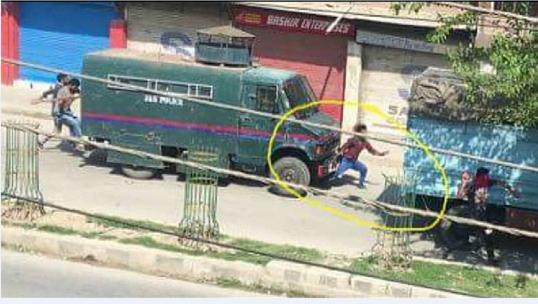 police vehicle run away on a stone pelter in safakadal area srinagar