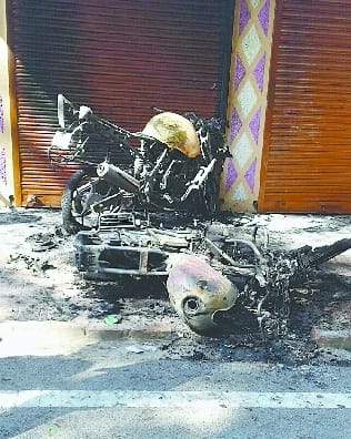 Chaotic elements set fire to two bikers