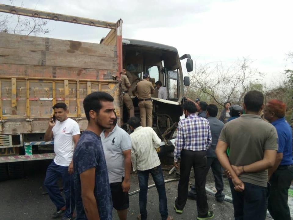 Tourist bus and truck accident in dehradun near airport scary photos