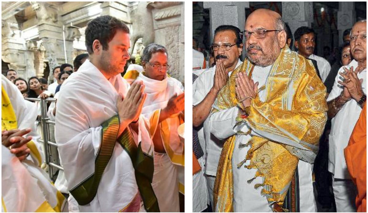 karnataka election : rahul gandhi visits 19 temples-monastery and amit shah visits 27 