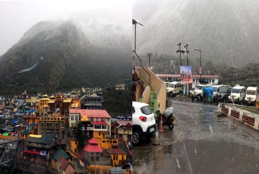 Snowfall in badrinath dham during weather alert in uttarakhand